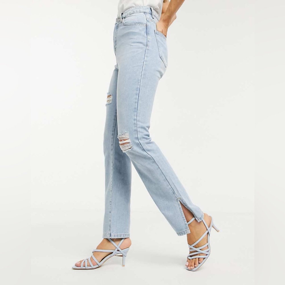 Missguided High Waisted Distressed Straight Side Split Jeans Size 0S